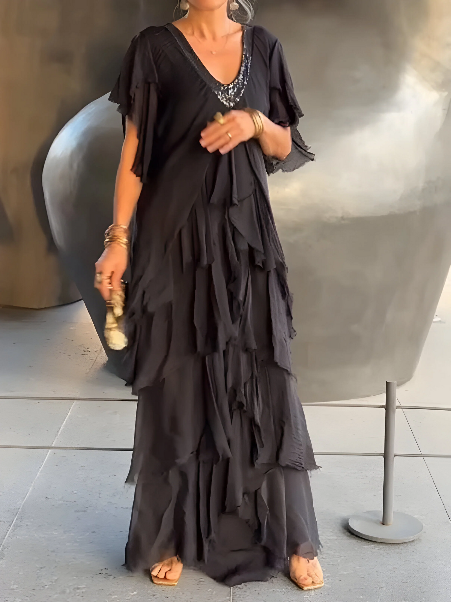 Rizza - Robe Plissée avec Décolleté en V et Fluidité
