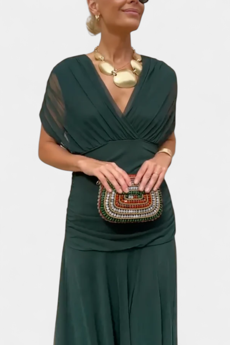 VIVIAN | ROBE LONGUE À FLEURS AVEC ENCOLURE EN V