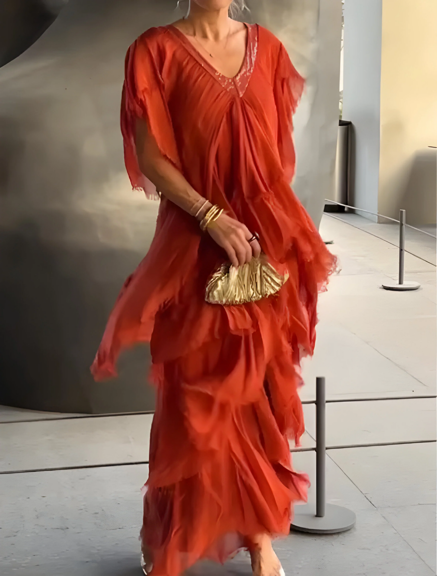 Rizza - Robe Plissée avec Décolleté en V et Fluidité