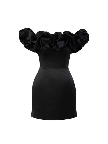 Waverly - Robe en satin à volants sans épaules