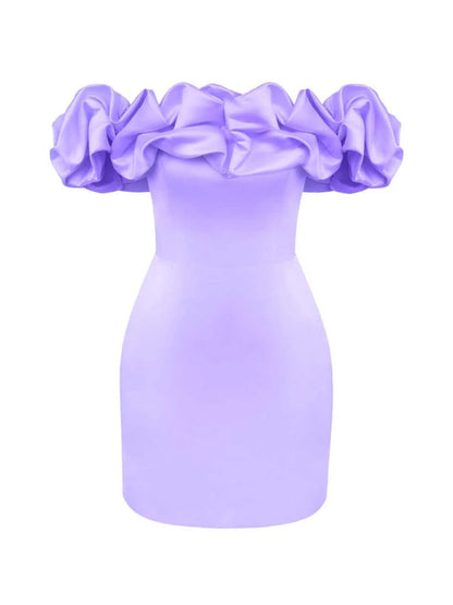 Waverly - Robe en satin à volants sans épaules