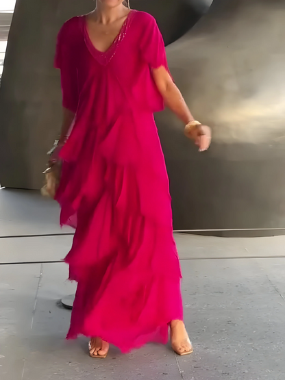 Riza - Robe Plissée avec Décolleté en V et Fluide