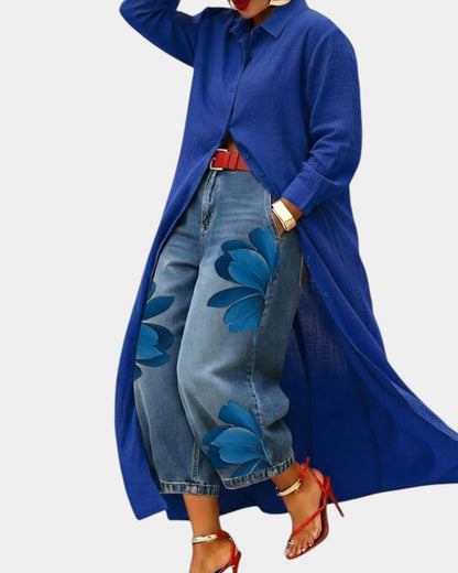 Céliane | Ensemble complet avec robe et pantalon en denim large
