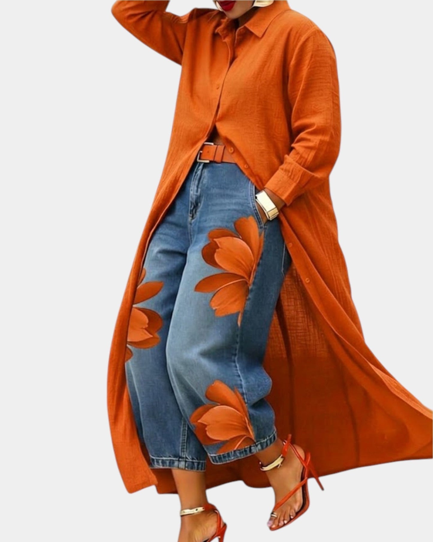 Céliane | Ensemble complet avec robe et pantalon en denim large