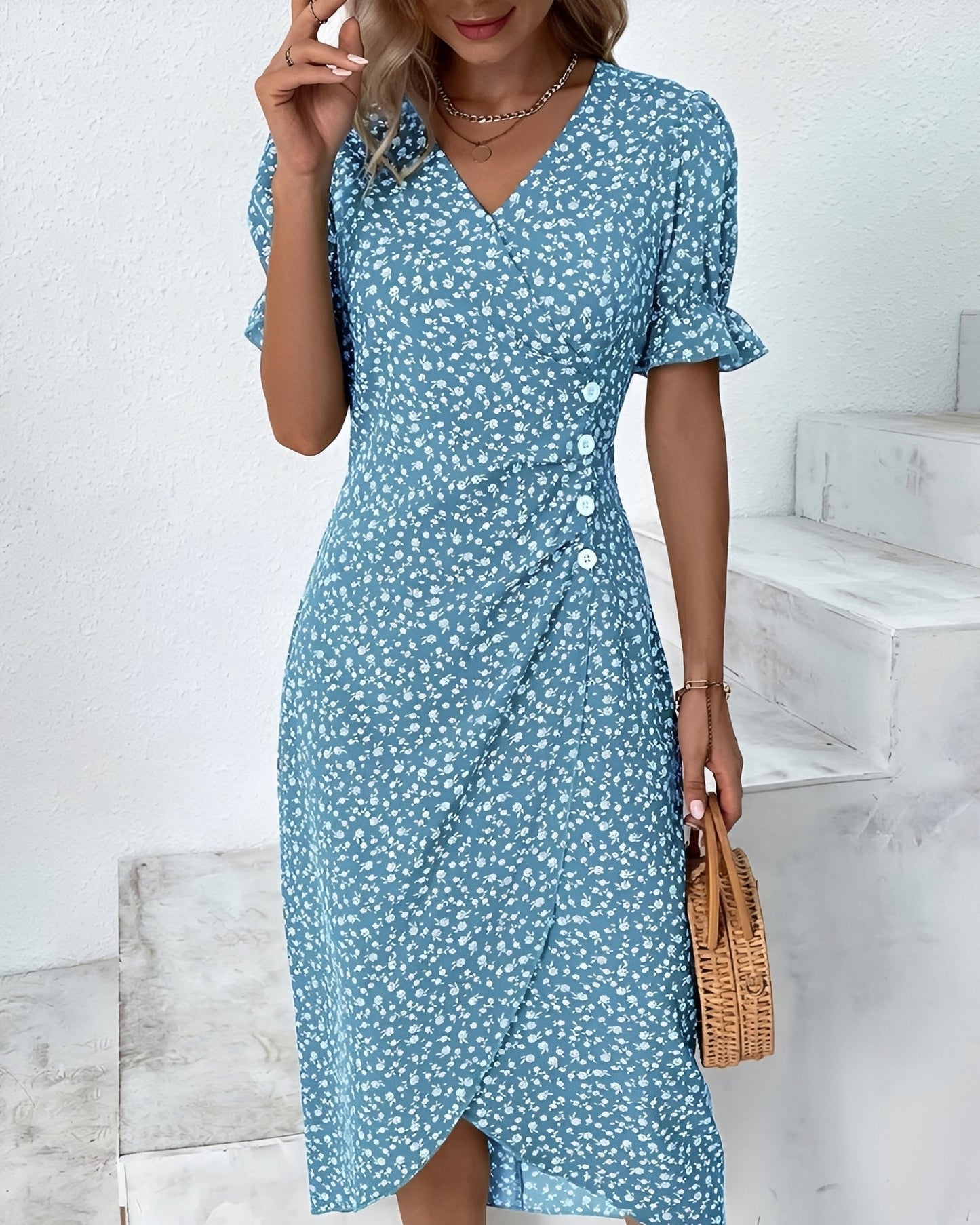 Rachael - Robe enveloppante décontractée avec imprimé floral pour femmes