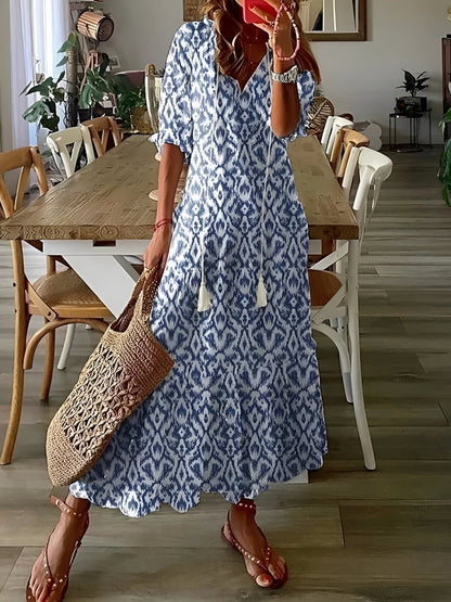 Esther - Robe maxi bohème à manches mi-longues pour femme