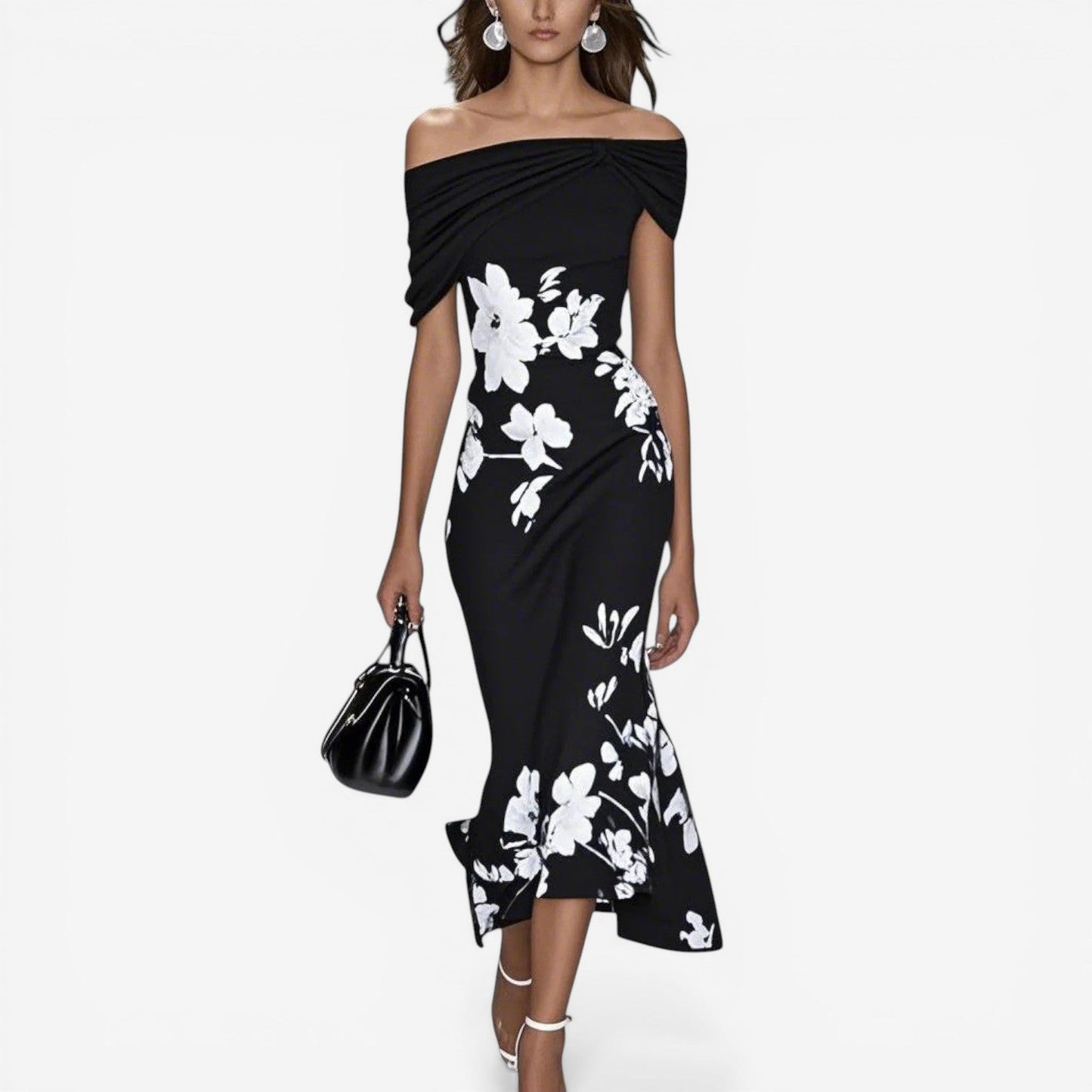 Robe Midi Fleurie Élégante - Silhouette Sirène