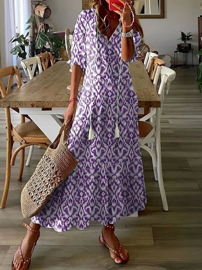 Esther - Robe maxi bohème à manches mi-longues pour femme