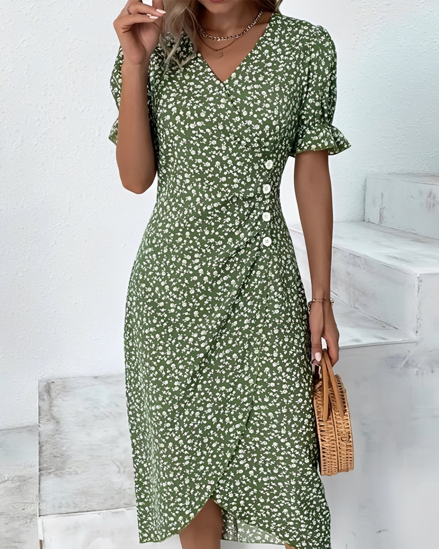 Rachael - Robe enveloppante décontractée avec imprimé floral pour femmes