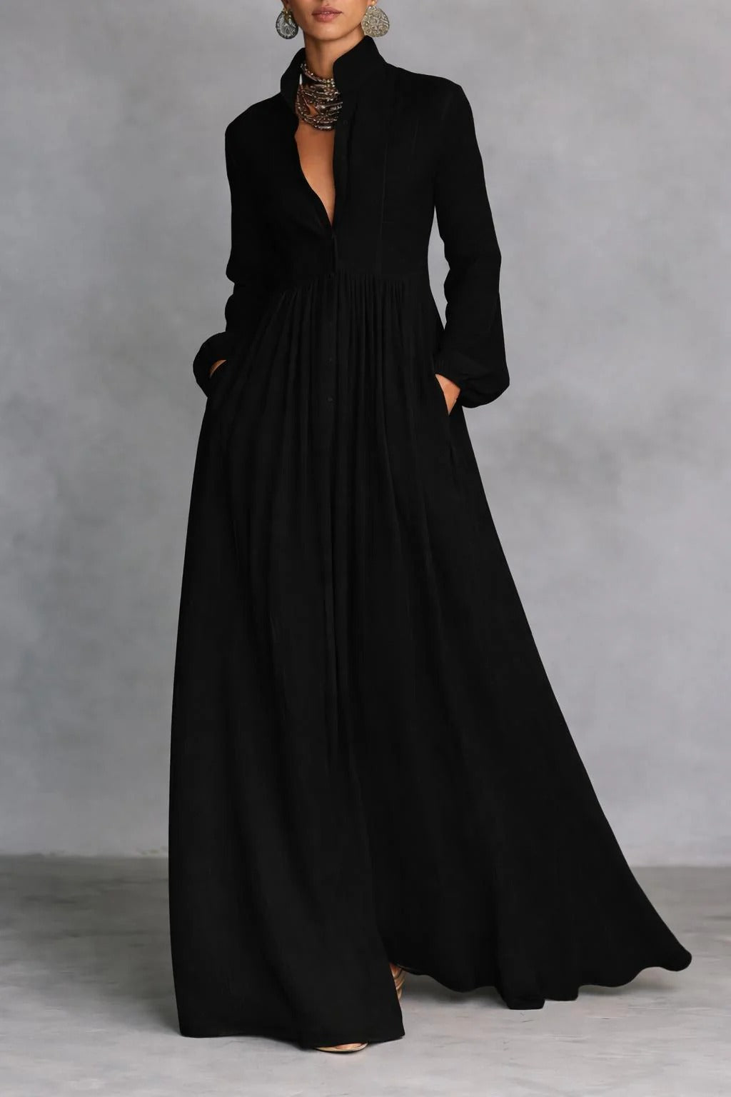 Elise | Robe Maxi Fluide à Boutons