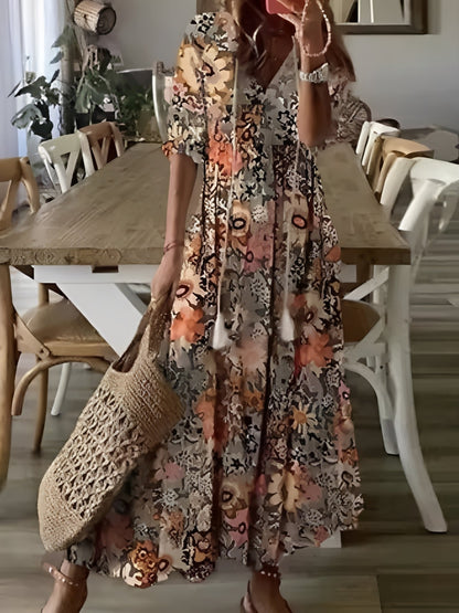 Esther - Robe maxi bohème à manches mi-longues pour femme