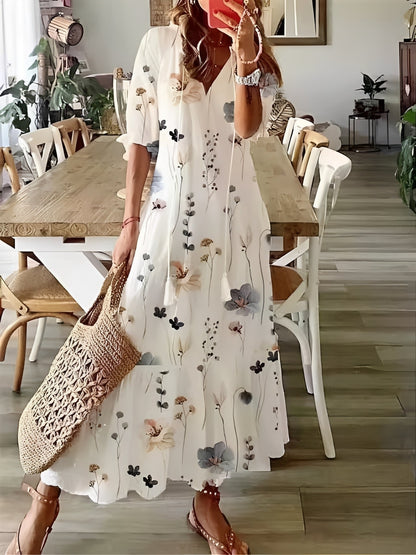 Esther - Robe maxi bohème à manches mi-longues pour femme