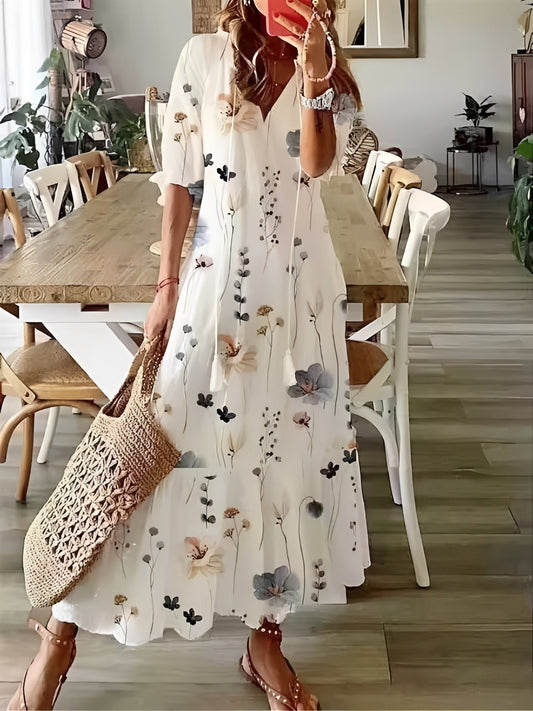 Esther - Robe maxi bohème à manches mi-longues pour femme