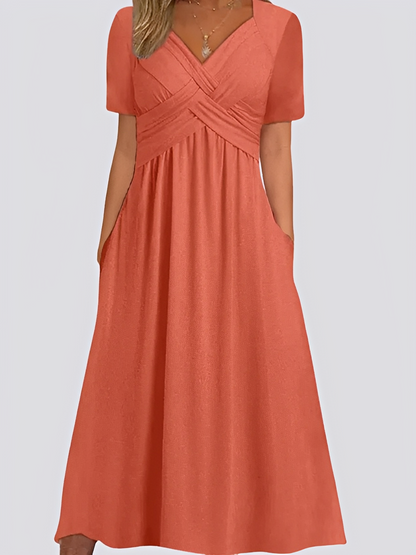 Salma - Robe midi décontractée à manches courtes pour femmes