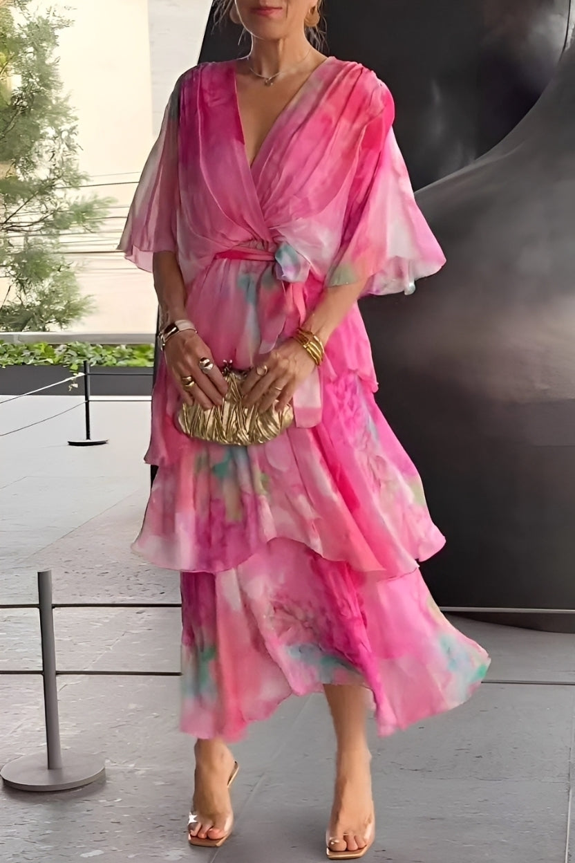 Jane - Robe florale, multilayer avec décolleté en V pour femmes