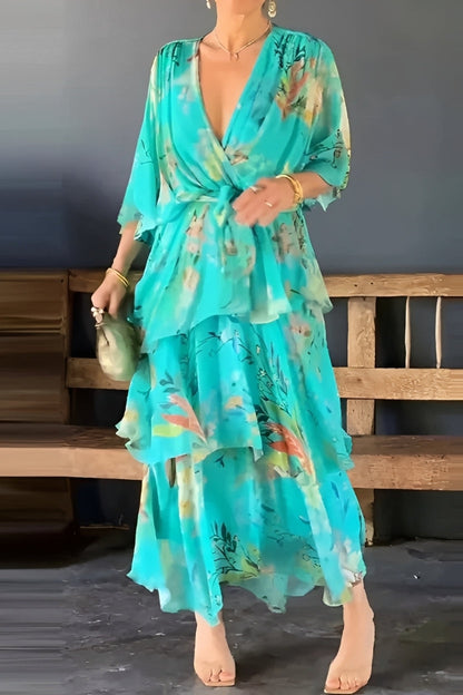 Jane - Robe florale, multilayer avec décolleté en V pour femmes