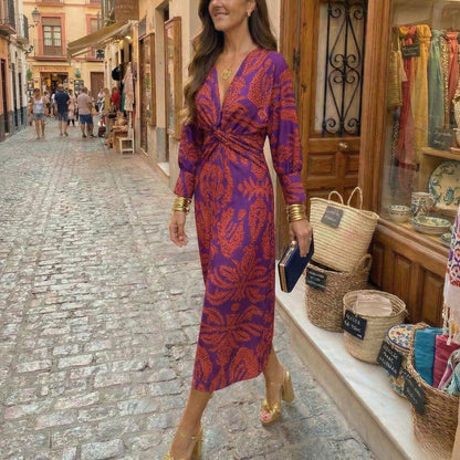 Robe Midi Élégante avec Imprimé Intemporel - Coupe Fluide et Raffinée