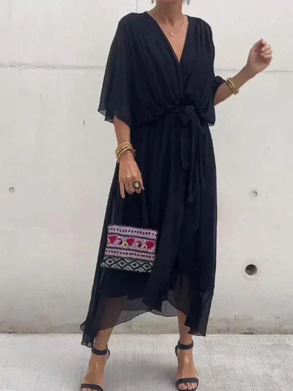 Monica™ | Robe en Chiffon de Soie à Col V