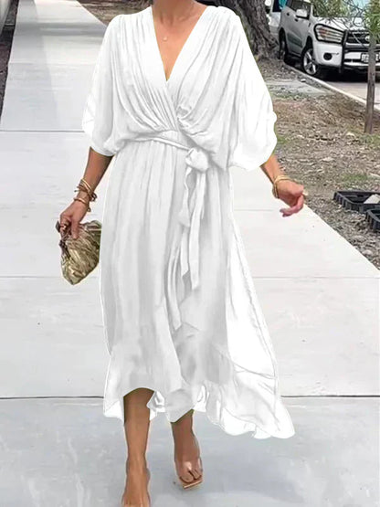 Monica™ | Robe en Chiffon de Soie à Col V