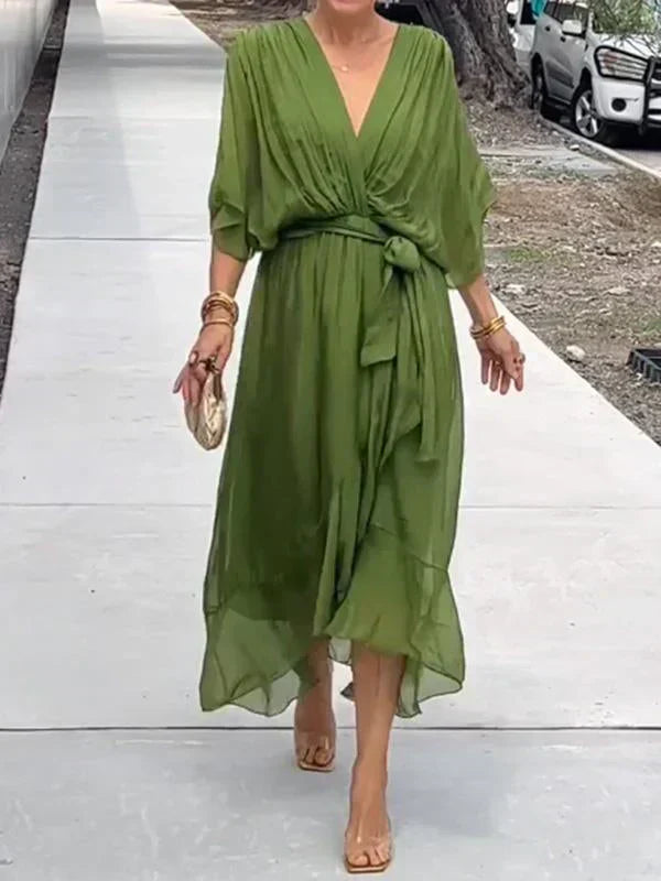 Monica™ | Robe en Chiffon de Soie à Col V