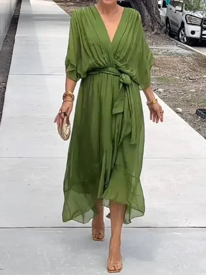Monica™ | Robe en Chiffon de Soie à Col V