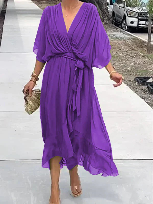 Monica | Robe en mousseline de soie avec décolleté en V