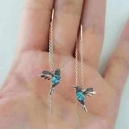 Boucles d'oreilles Threader Hummingbird en or avec des cristaux