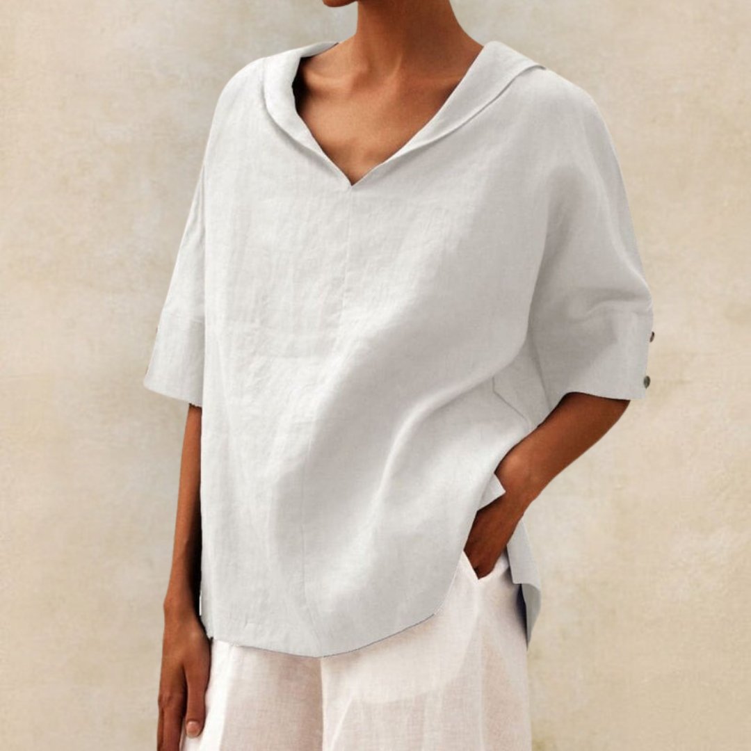 BLOUSE EN LIN CLASSIQUE YLVIE AVEC COL EN V