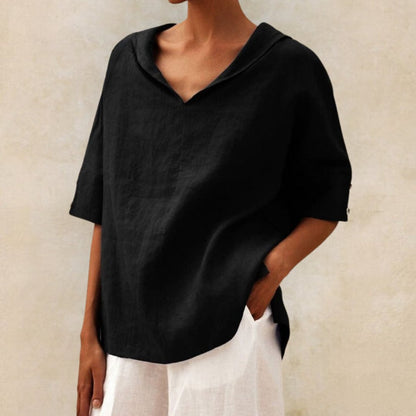 BLOUSE EN LIN CLASSIQUE YLVIE AVEC COL EN V
