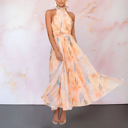 ESTHER | ROBE AVEC IMPRIMÉ AQUARELLE À COL HALTER