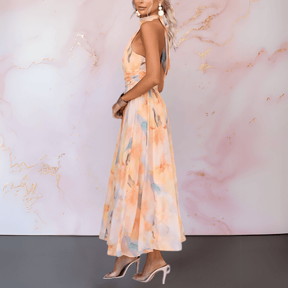 ESTHER | ROBE IMPRIMÉE EN AQUARELLE À COL HALTER