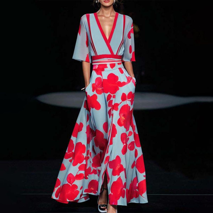 Robe Longue Col V - Élégance Intemporelle