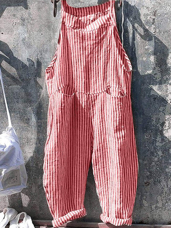 Salopette Rayée en Lin et Coton
