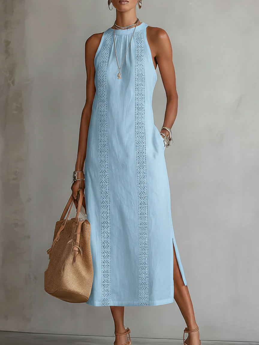 Nancy | Robe Midi Sans Manches avec Détails en Dentelle