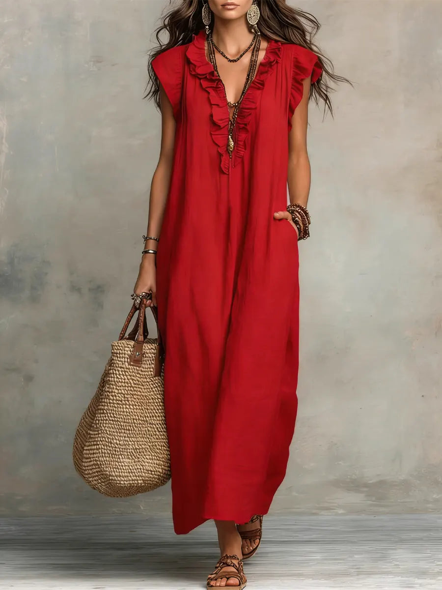 Robe Longue Femme Bohémienne en Lin et Coton - Coupe Fluide Élégante