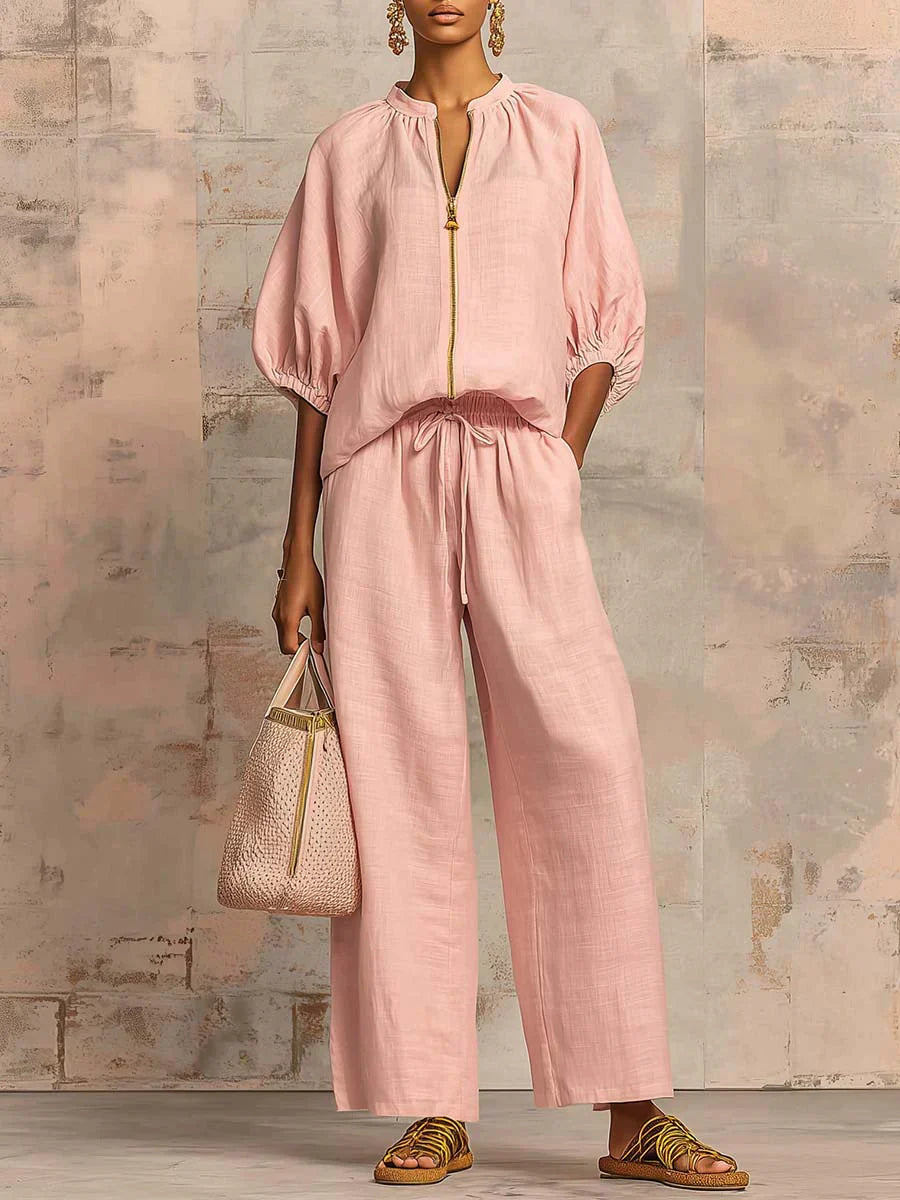 Alba | Chemise Boutonnée Relax et Pantalons à Jambe Large Coordonnés