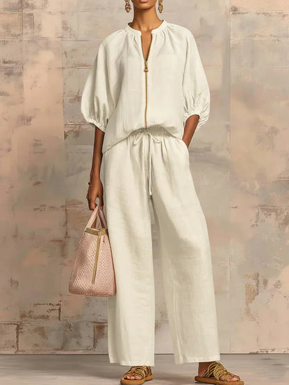 Alba | Chemise Boutonnée Relax et Pantalons à Jambe Large Coordonnés