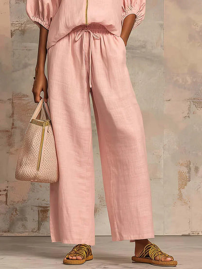 Alba | Chemise Boutonnée Relax et Pantalons à Jambe Large Coordonnés