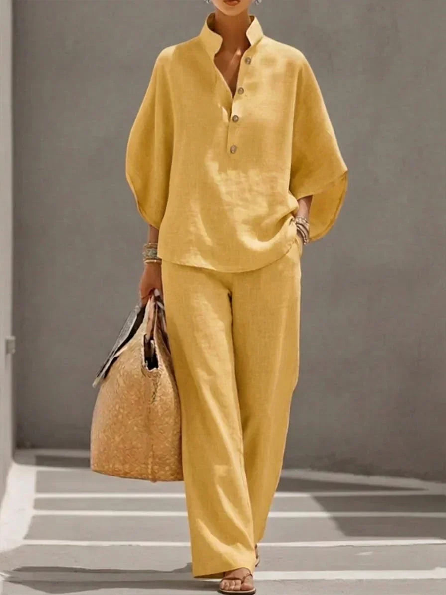 Maribel | Ensemble en lin avec des manches chauve-souris et un pantalon large