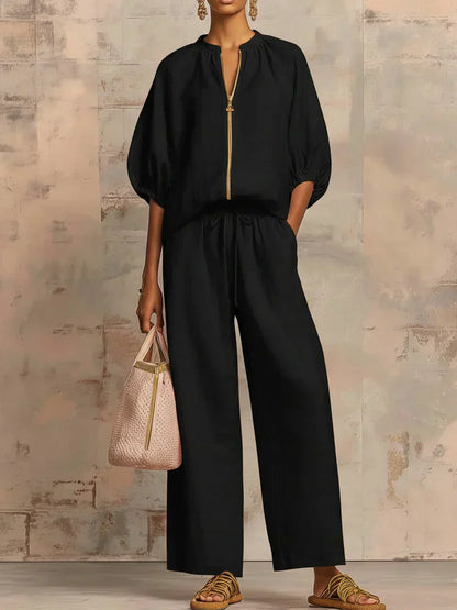 Alba | Chemise Boutonnée Relax et Pantalons à Jambe Large Coordonnés