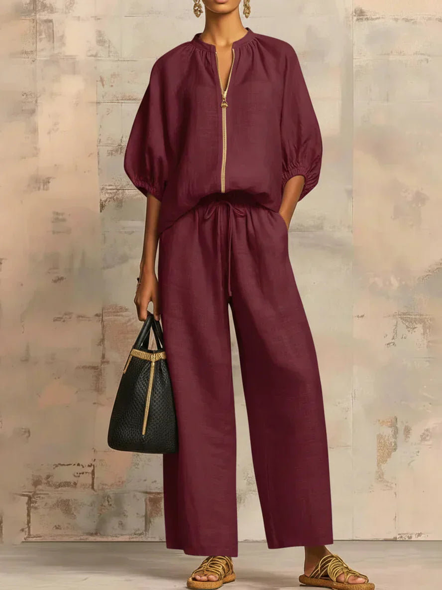 Alba | Chemise Boutonnée Relax et Pantalons à Jambe Large Coordonnés