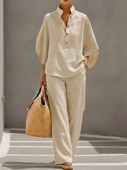 Maribel | Ensemble en lin avec des manches chauve-souris et un pantalon large