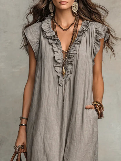 Robe Longue Femme Bohémienne en Lin et Coton - Coupe Fluide Élégante