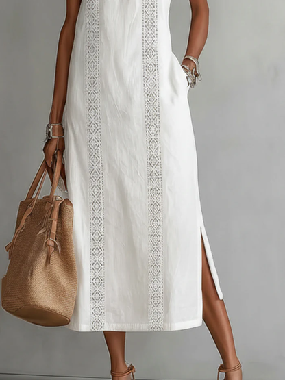 Julie | Robe Midi Sans Manches avec Détails en Dentelle