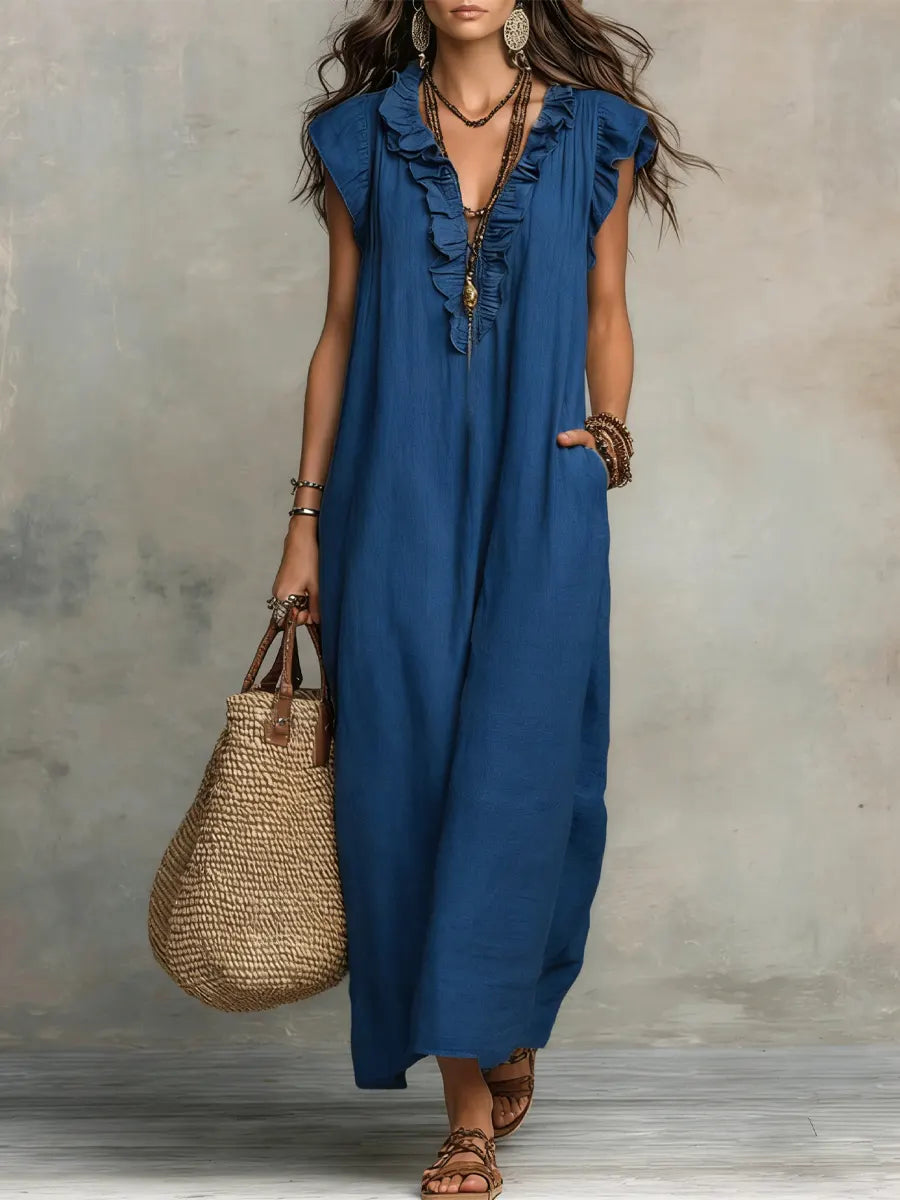 Robe Longue Femme Bohémienne en Lin et Coton - Coupe Fluide Élégante