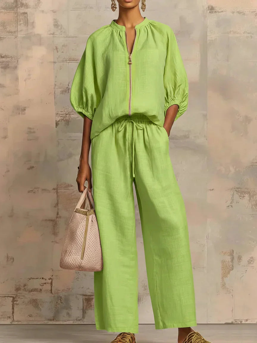 Alba | Chemise Boutonnée Relax et Pantalons à Jambe Large Coordonnés