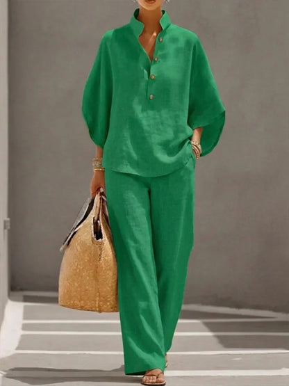 Maribel | Ensemble en lin avec des manches chauve-souris et un pantalon large