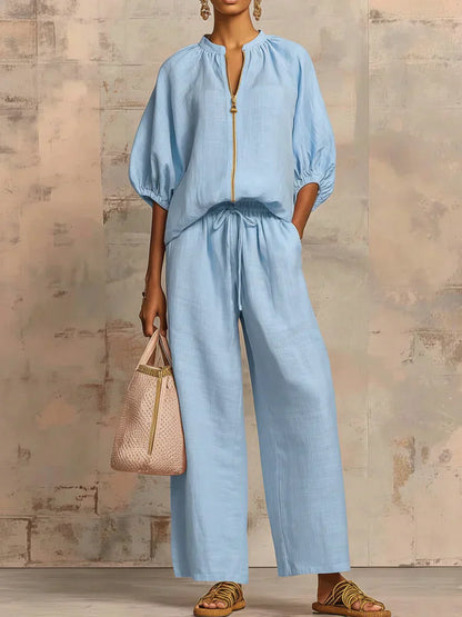 Alba | Chemise Boutonnée Relax et Pantalons à Jambe Large Coordonnés