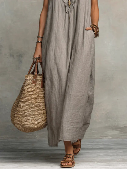 Robe Longue Femme Bohémienne en Lin et Coton - Coupe Fluide Élégante