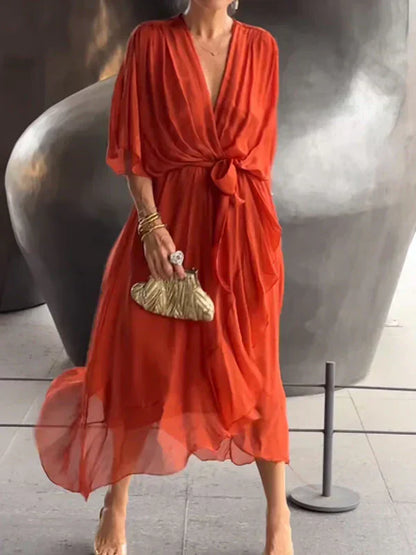 Kryziah - Robe en Soie Élégante à Décolleté en V